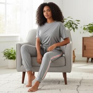 Jaclyn Intimates Pajama Lounge Set heather gray n distinctive rainbow stripe L